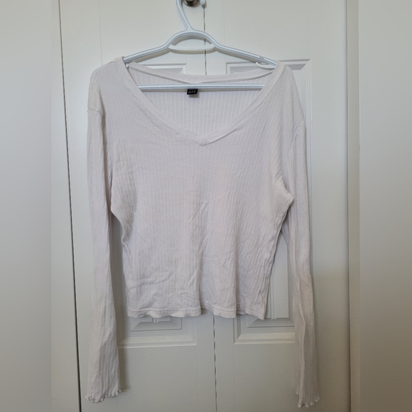 Lettuce Trim Rib Knit Long Sleeve Top - Picture 2 of 3